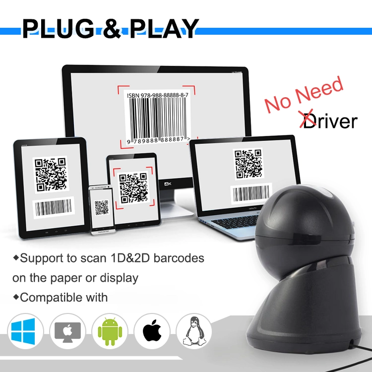 Hands Free Desktop 2D Omnidirectional Barcode Scanner CMOS Barcode Reader for Shop